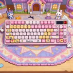 A playful collection of unique pixel zoo PBT keycaps showcasing various charming animal designs from different angles, highlighting their vibrant design.