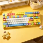 A collection of adorable Pochacco Sanrio PBT MOA keycaps set showcased from multiple playful angles, highlighting the charming character designs.