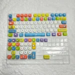 A playful gallery showcasing adorable Pochacco Sanrio PBT MOA keycaps set from various angles, highlighting their charming design and joyful aesthetic.