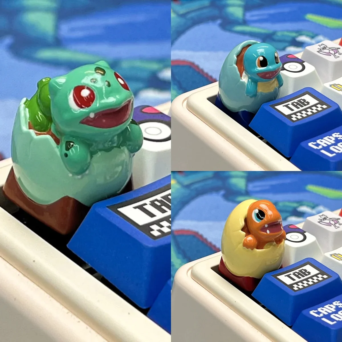 Artisan handcrafted Pokemon hatching resin ESC keycap, showcasing a vibrant Pokemon emerging from its egg with intricate detail.