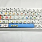 Vibrant Pokemon PBT MOA dye-sub keycaps set with nostalgic character designs. Various angles show the smooth MOA profile for a playful, premium keyboard.