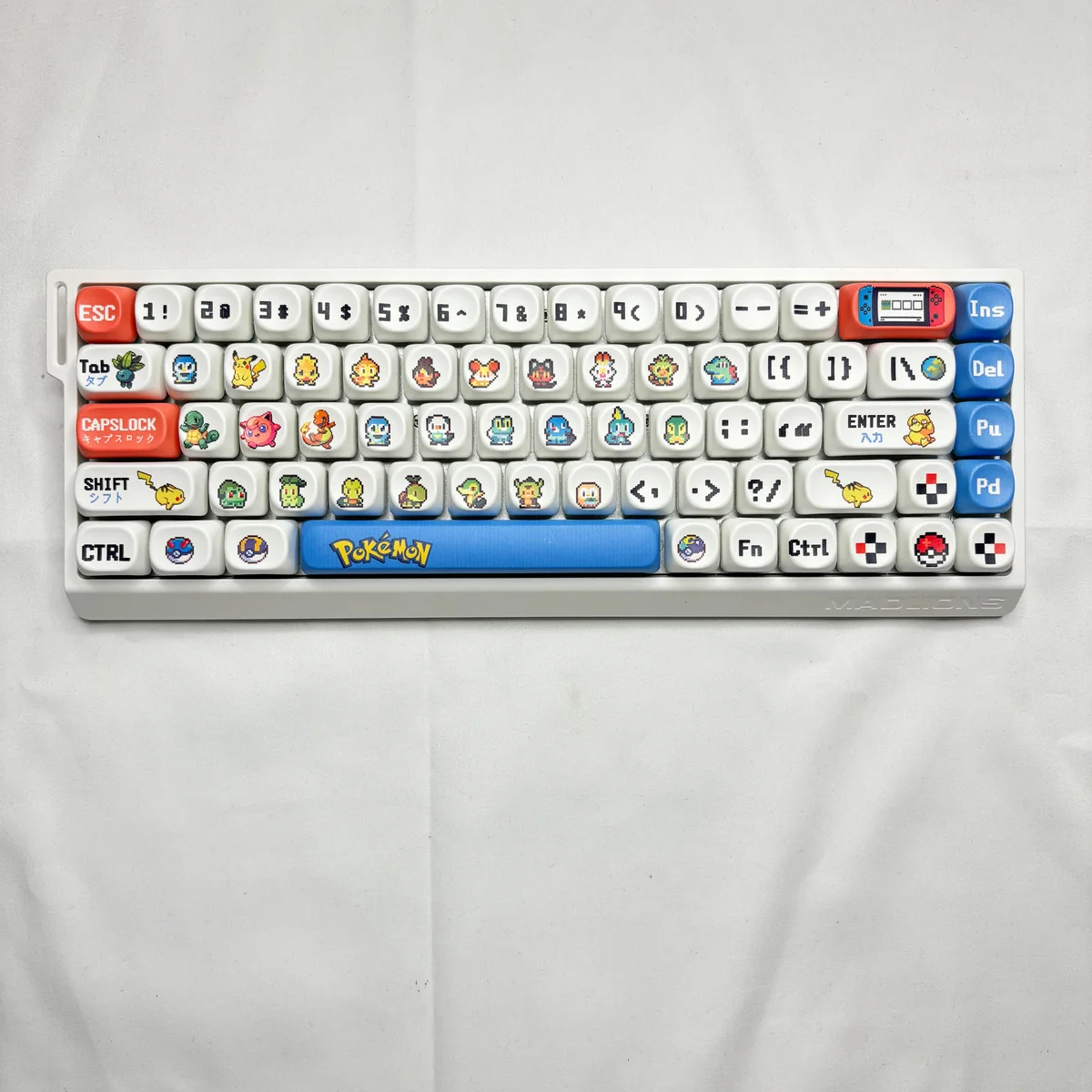 Vibrant Pokemon PBT MOA Dye-sub Keycap Set. Features iconic characters on smooth, uniform MOA profile keycaps, delivering a premium, nostalgic feel.