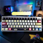 Vibrant premium metallic Pokemon artisan keycaps set, shown from playful angles, highlighting sleek finish, durable design, and detailed collectible charm.