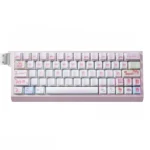 Whimsical My Melody 64-key PBT dye-sub keycap set, featuring pastel pink hues and translucent legends, perfect for a playful, backlit keyboard.