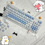 Whimsical Puppy Bagel Keycaps Set: Durable PBT MOA profile with unique puppy and bagel illustrations in soft colors.