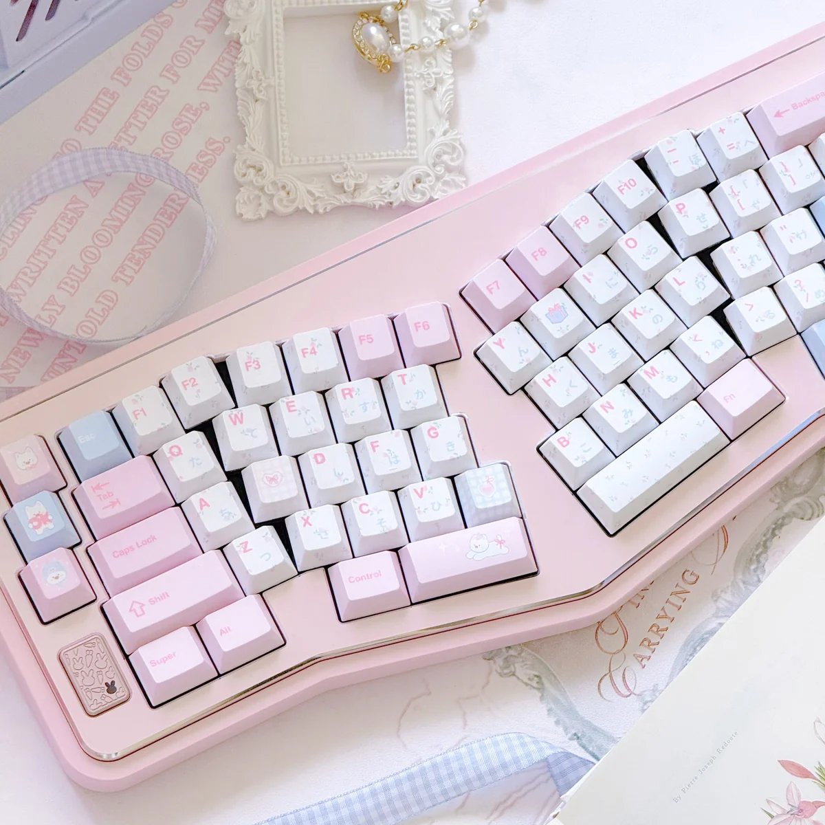 A fresh angle of whimsical Puppy PBT keycaps set, revealing charming puppy designs. Highlights durable PBT and the complete 150-key.
