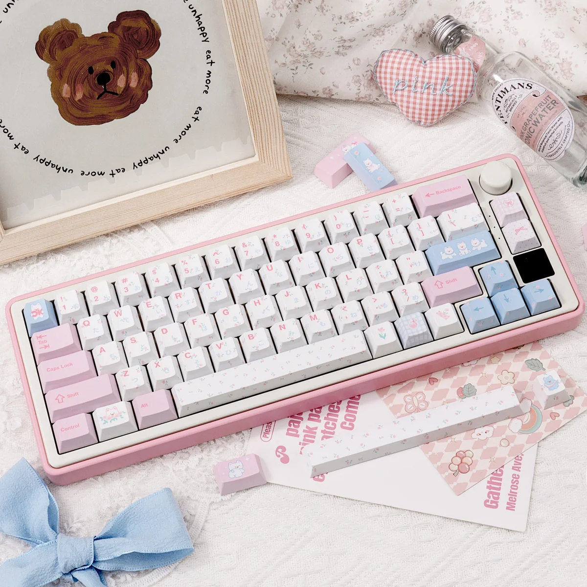 Whimsical Puppy PBT keycaps set featuring charming puppy illustrations, showcasing the unique 'Puppy Fragments' design in a durable 150-key set.