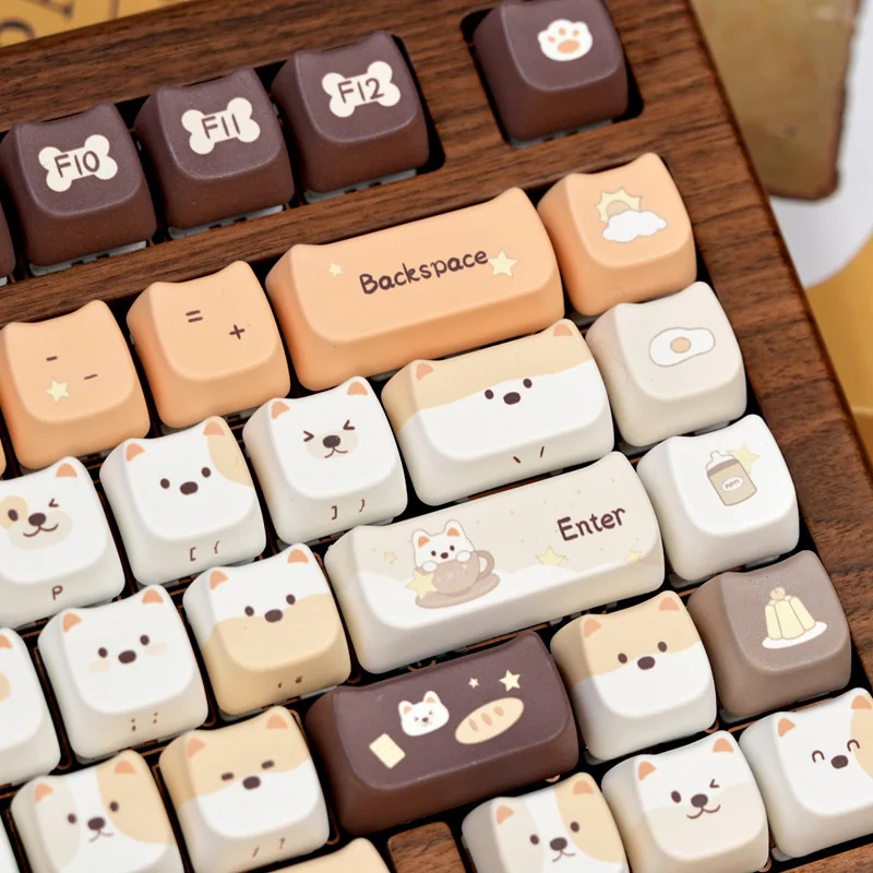 Puppy Squad MAO Keycap Set for mechanical keyboards, shown from multiple angles, highlighting its vibrant cartoon design and playful animal design.
