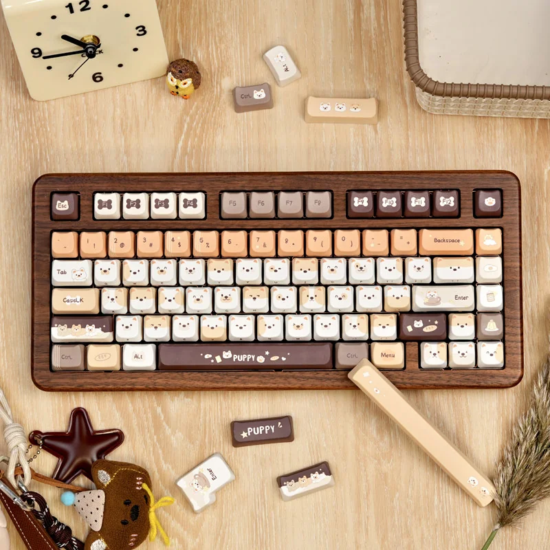 Puppy Squad MAO Keycap Set for mechanical keyboards, featuring vibrant cartoon characters. A playful addition for keyboard customization.