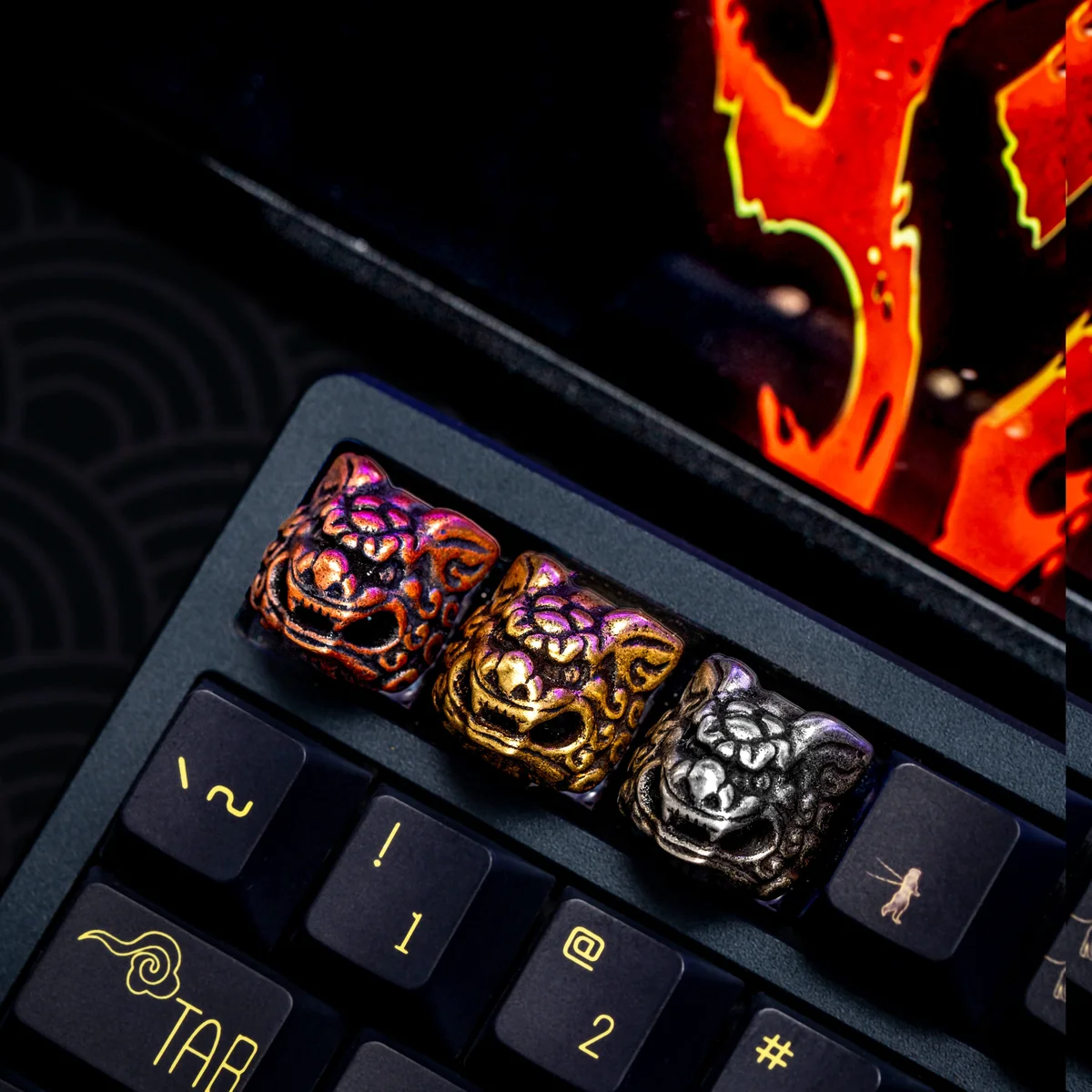 Artisan Pure Copper Qilin Keycap, a fortune charm, featuring an intricate mythical Qilin sculpture with radiant metallic luster for your keyboard.