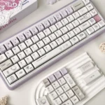 Purple Dazed Cat Series Keycap Set: various angles reveal charming cat designs, diverse profiles, and playful colors for unique keyboard personality.