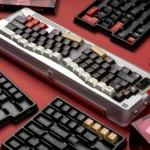 Vibrant Red Fox PBT keycaps set custom set for mechanical keyboards, showcasing the striking red and black stylized Japanese fox design and durable legend.