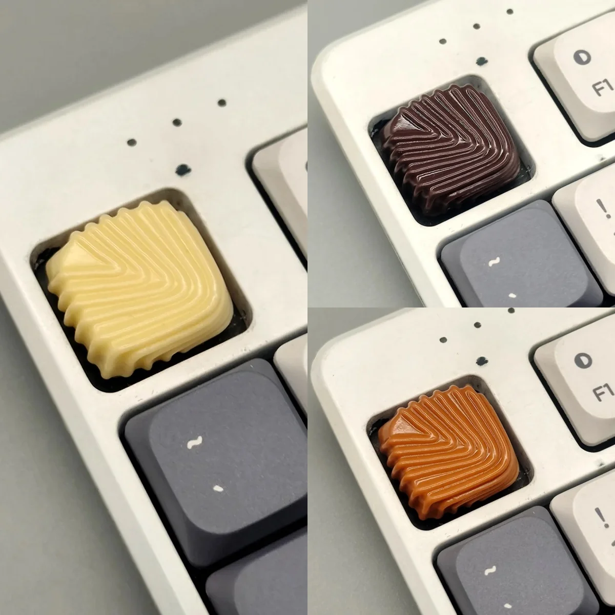 Premium chocolate artisan resin low-shaft keycap featuring a dessert shell design. Handcrafted with delectable hues, enhancing keyboard aesthetics