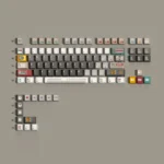 Retro Synthesizer Keycaps Set from multiple views, showcasing unique retro synth style. Evoking nostalgic electronic music vibes, they offer wide keyboard.