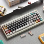 Retro Synthesizer Keycaps Set on a mechanical keyboard, highlighting their distinct vintage synth style and wide compatibility, evoking nostalgic electronic design.