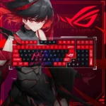 Vibrant Republic of Gamers: Se7en Keycap Set, showcasing intricate motifs and a dynamic warrior design from a unique angle.