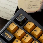 Close-up views of the Erosion Battle-Damaged Rust PBT Keycaps Set, highlighting intricate weathered industrial textures and post-apocalyptic charm design.