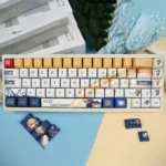 A stunning Saber PBT keycap set featuring the exclusive Fate/Stay Night Noble Spirit theme, showcasing iconic colors with anime design.