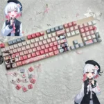 Exclusive Sakuraba Ema Magical Girl Dye-Sub PBT Keycaps Set, presented from multiple angles. Showcases vibrant anime and mystical witch trial art.