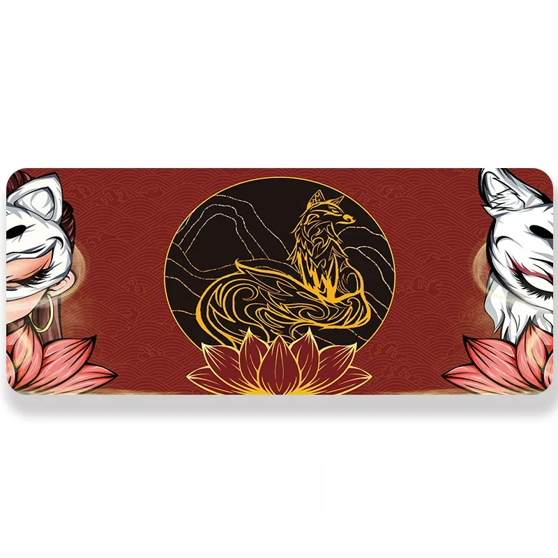 Spirit Fox Cultivation Desk Mat: intricate mythical fox art in ancient bronze style, radiating mystical allure and providing expansive desk coverage.
