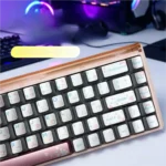 Close-up of Spring Bright Sunshine Keycaps Set, highlighting the premium PBT texture and delicate spring landscape design with elegant silver metallic accents.