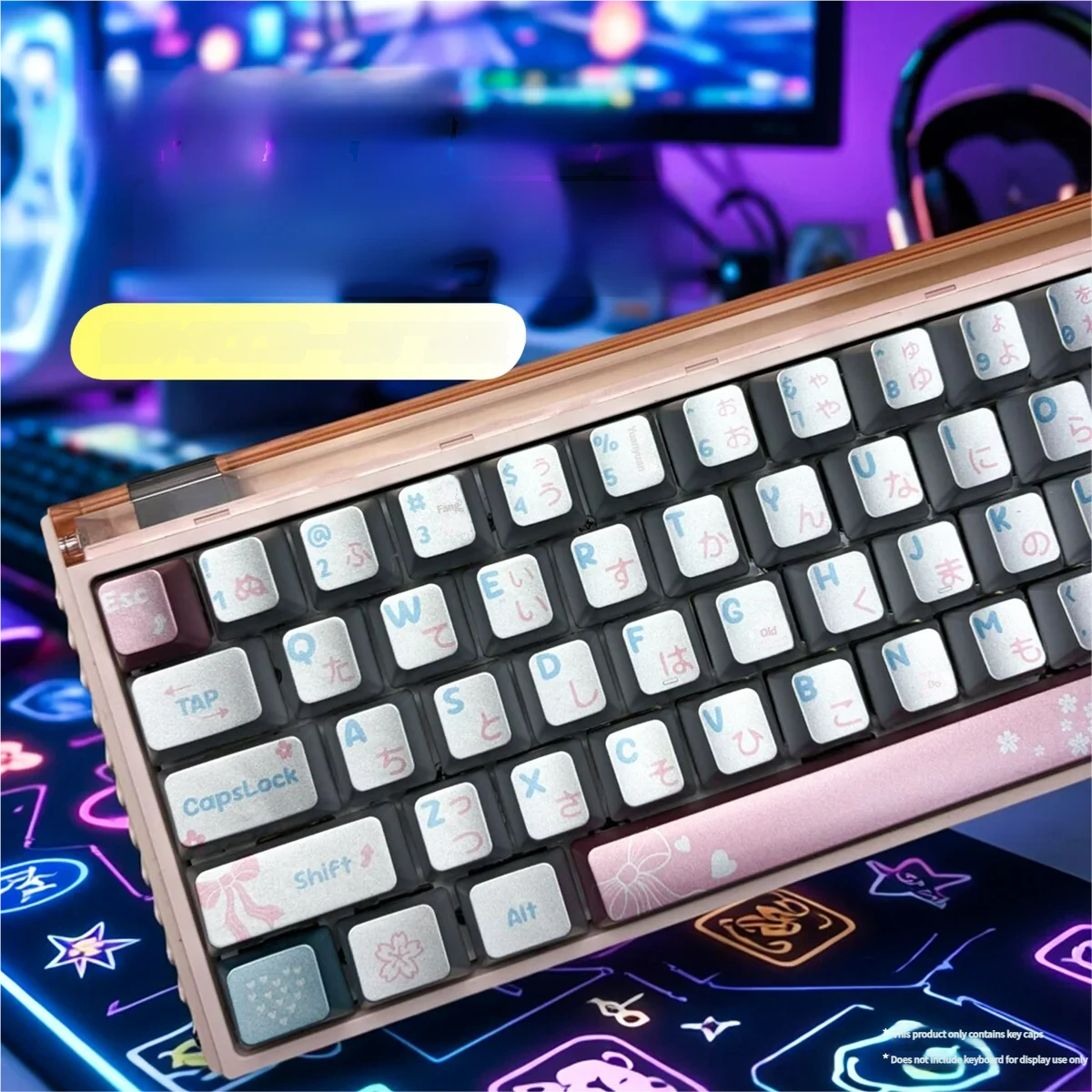 A close-up of premium PBT Spring Bright Sunshine Keycaps Set, showcasing their serene spring landscape design and elegant silver metallic finish.
