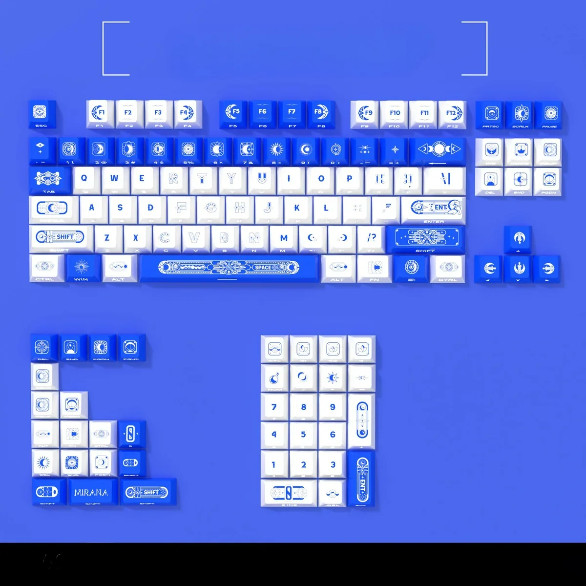 Sleek Star Moon side-printed PBT keycap set, translucent legends evoking a mystical sky glow. This small full set enhances gaming setups.