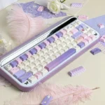 Dreamy Starry Sky Keycaps set featuring celestial PBT dye-sub, showcasing swirling nebulae and distant stars for a mystical, artistic keyboard aesthetics.