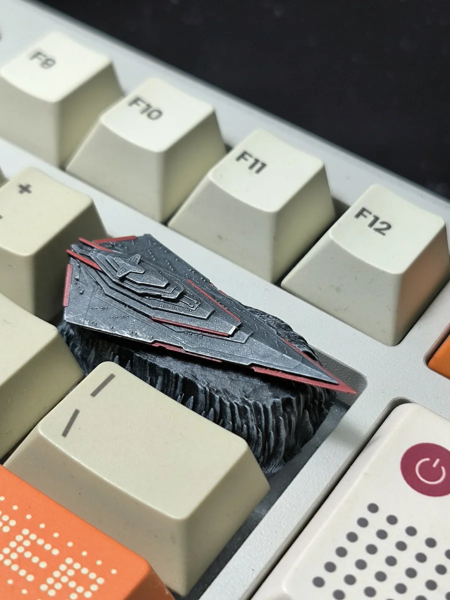 Close-up of Star Wars Spaceship Artisan Resin Keycaps from multiple angles, showcasing highly detailed miniature replicas of iconic Star Wars ships.
