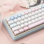 Sugar Weave Summer Series Keycap Set, an angled view showcasing the tranquil 'Sugar Woven Summer' design with delicate pastel summer motifs.