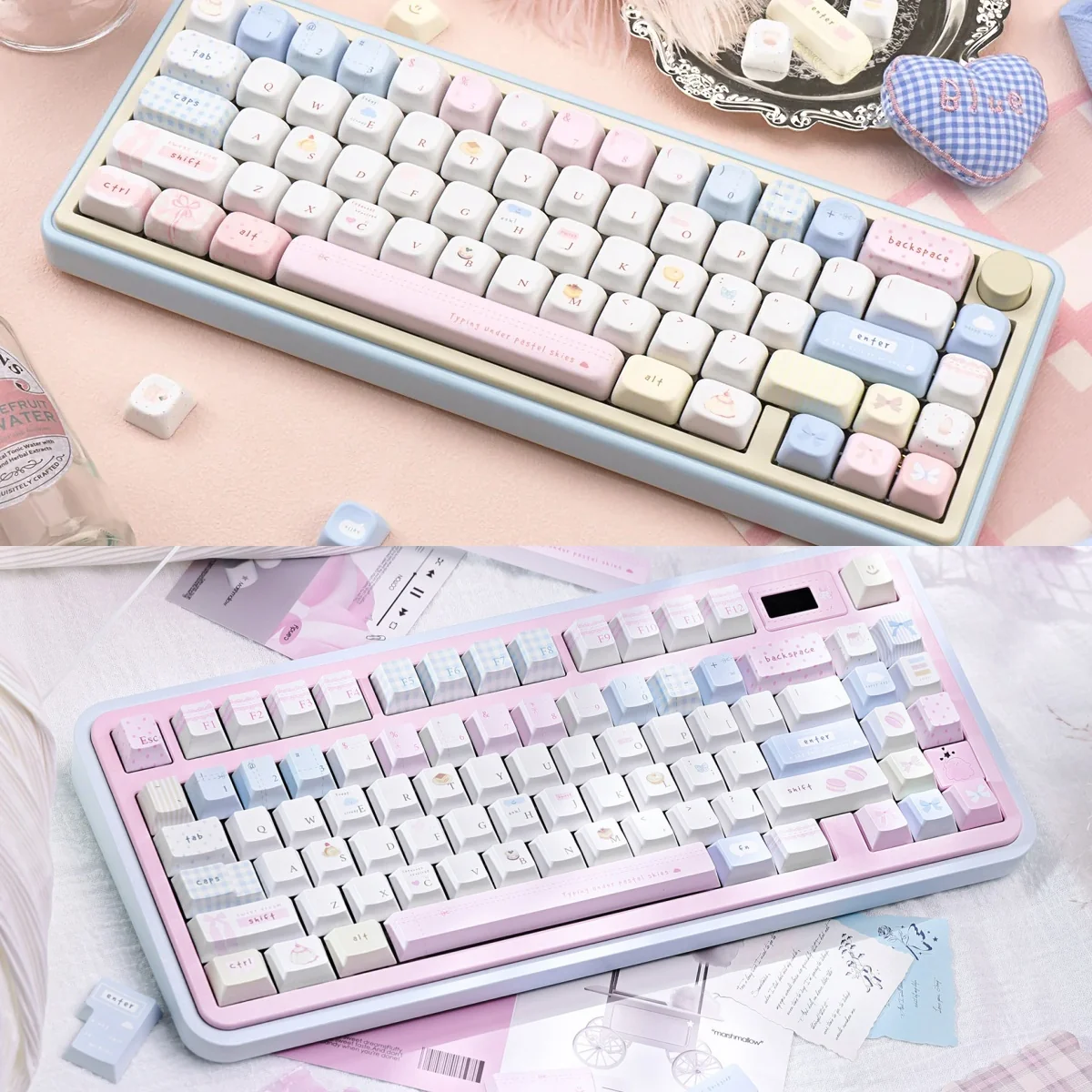 Sugar Weave Summer Series Keycap Set : Sugar Woven Summer PBT set. Exquisite pastel keycaps with dreamy summer motifs for a tranquil aesthetic.