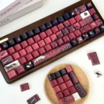 Premium Love and Deepspace Sylus PBT keycaps set. Ethereal character designs, polished translucent PBT aesthetics, shown from different angles.