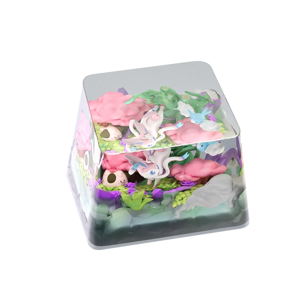 Pokemon: Sylveon & Friends Transparent Keycap presented from various angles, highlighting exquisite artisan details in a pastel-toned miniature world.