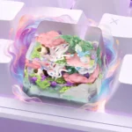 Close-up views of the Pokemon: Sylveon & Friends Transparent Keycap, showcasing pastel details and exquisite craftsmanship from various angle.