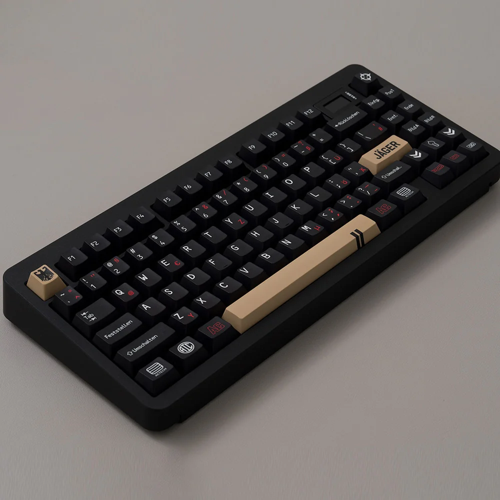 Tactical PBT Keycap Set product gallery showing rugged, military-inspired design and durable PBT material from various angles, with crisp legends.