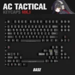 Premium tactical PBT keycap set, Base layout, showcasing rugged military-inspired design and crisp legends for durable gaming performance.