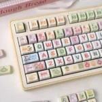 Vibrant Teletubbies Garden keycap set, shown from a playful new angle, highlights the whimsical characters and nostalgic garden design for joyful design.