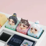 Vibrant, handcrafted Valorant agent ESC keycaps, detailed from multiple angles, capturing stylized character essence for gaming art enthusiasts.