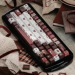Velvet Secret Realm PBT keycap set display, highlighting its unique dye-sub design, luxurious deep hues, and elegant details from various angles.