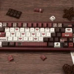 Luxurious Velvet Secret Realm PBT keycap set, calligraphy edition, 145 keys. Features a unique dye-sub design, elegantly boxed.