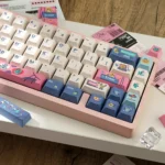 Vibrant Dopamine PBT Dye-Sub keycaps set in an ergonomic profile, shown from various angles. High-contrast colors boost mood; a playful upgrade.