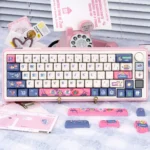 A playful, vibrant Dopamine PBT Dye-Sub keycap set, showcasing its high-contrast, mood-boosting colors and ergonomic profile from a dynamic angle.