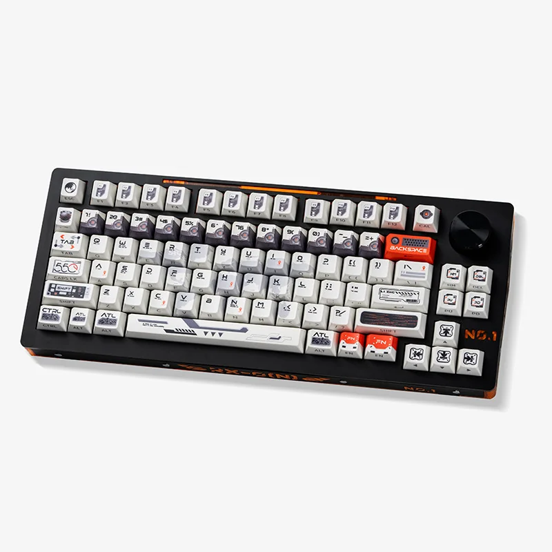 Sleek Observer PBT dye-sub keycap set presented from various angles, highlighting its futuristic aesthetic and crisp legends for silent vigilance.