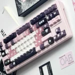 Enchanting whimsical rabbit PBT keycaps set, showcasing a uniquely hand-painted with sparkling details.