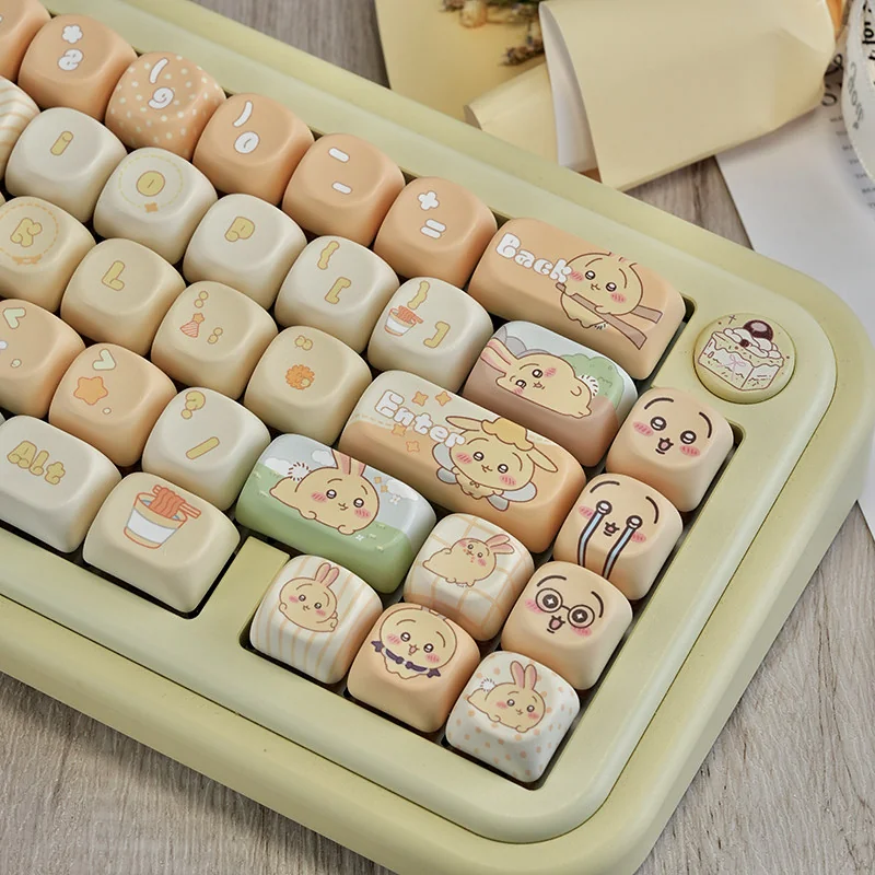 Whimsical Usagi PBT MOA artisan keycap set gallery, showcasing different angles of the charming Japanese rabbit design with soft colors and distinctive design.