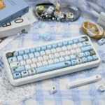 Wild Lily Notebook PBT & Transparent PC Keycaps set, with delicate floral and vintage journal designs. Premium Wild Lily Keycaps add artistic elegance.