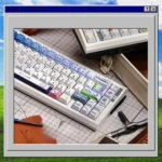 Nostalgic Windows 98 PBT Dye-Sub Keycap Set for MX switches, featuring playful retro UI elements and vibrant translucent glitch art.