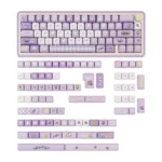 A charming side view of the Whimsical Wishing Rabbit PBT dye-sub keycaps set, revealing dreamy pastel rabbits and celestial motifs across the 139-key set.