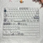 Gallery of Whimsical Working Penguin PBT Keycaps MOA dye-sub set. See unique, endearing cartoon penguins with charming, whimsical expressions from mutiple angle.