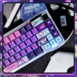 Rhythm Psychosis Side-Lit RGB PBT Keycaps Set showcases its unique glitch aesthetic with vibrant side-lit legends, ideal for artistic RGB keyboards.